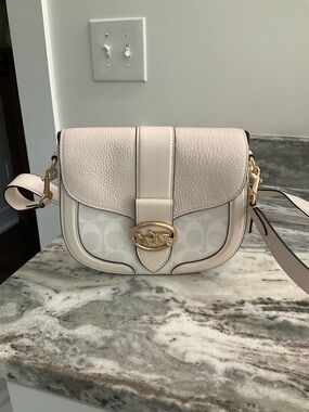 Coach Chalk Pebbled Leather & Signature Canvas Saddle Crossbody